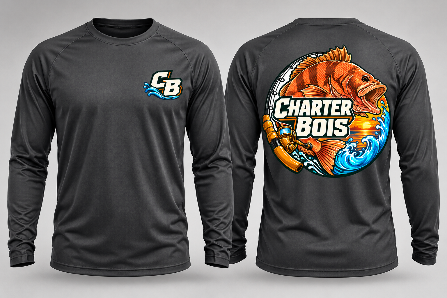 Charter Bois charcoal fishing shirt